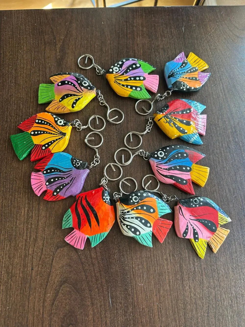10 vintage hand-painted wooden tropical fish key chains ornaments